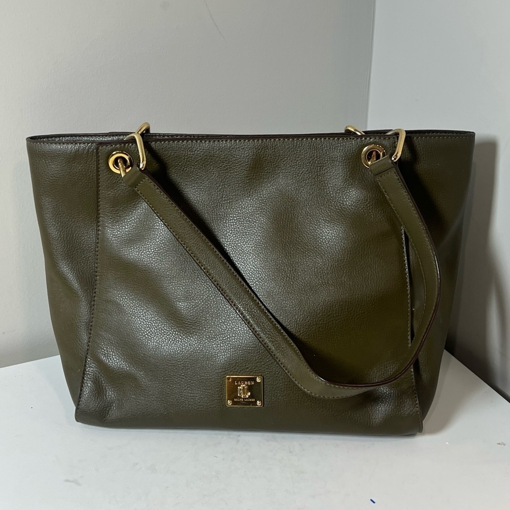 Lux Ralph Lauren Hunter Green Medium Large Purse Tote Leather Bag